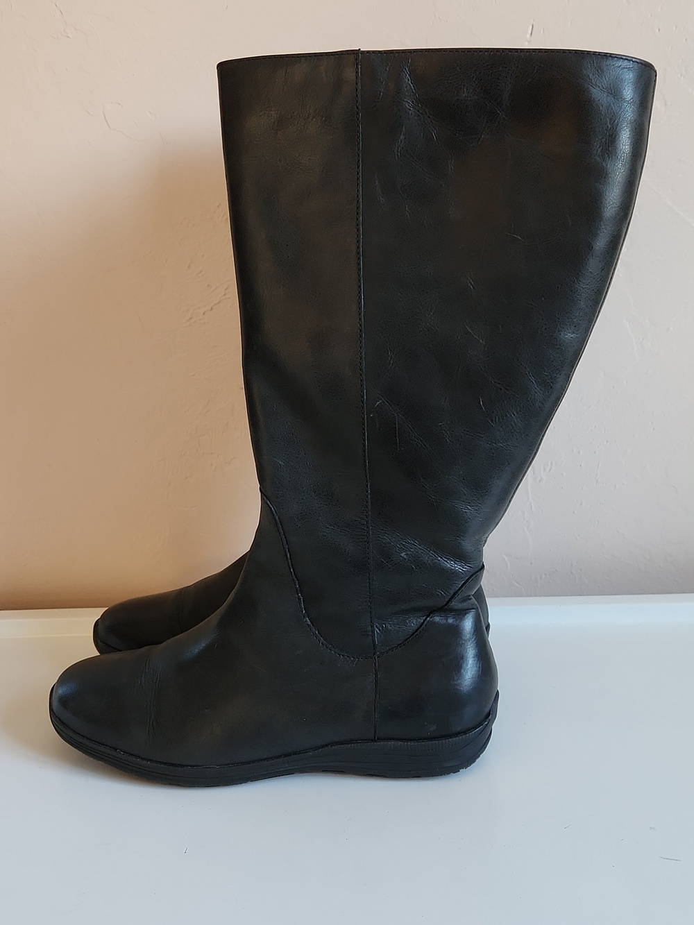 DuoBoots Black Leather Knee High Boots Wide Calf Boots Size 42